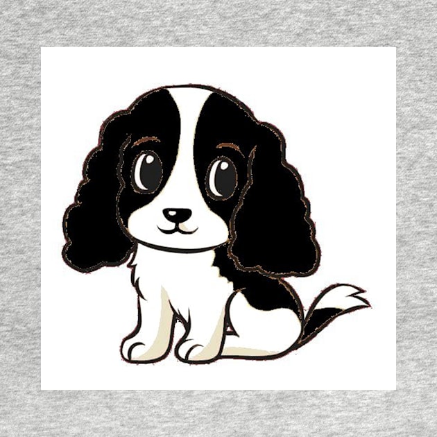 cavalierr king charles spaniel black and white cartoon by Wanderingangel